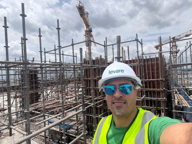 Moustafa Ibrahim on site among structural construction works